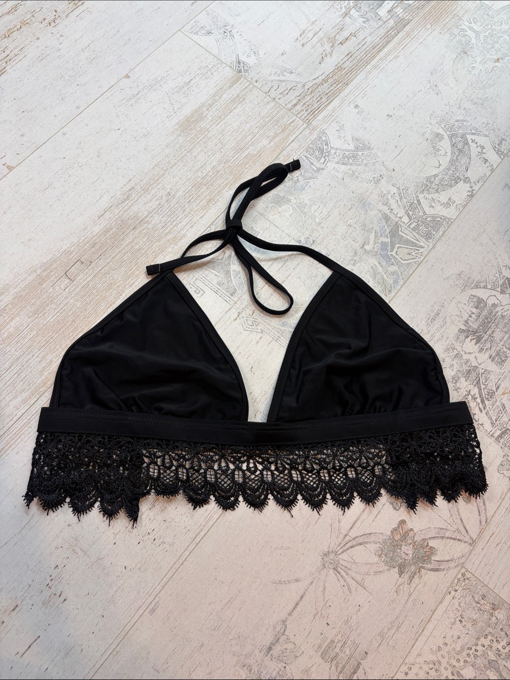 Dolls Kill Widow Black Lace Trim Triangle Bikini Top Size XL